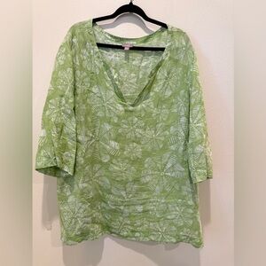 J. Jill Sage Green Leaf Print Tunic 100% Linen